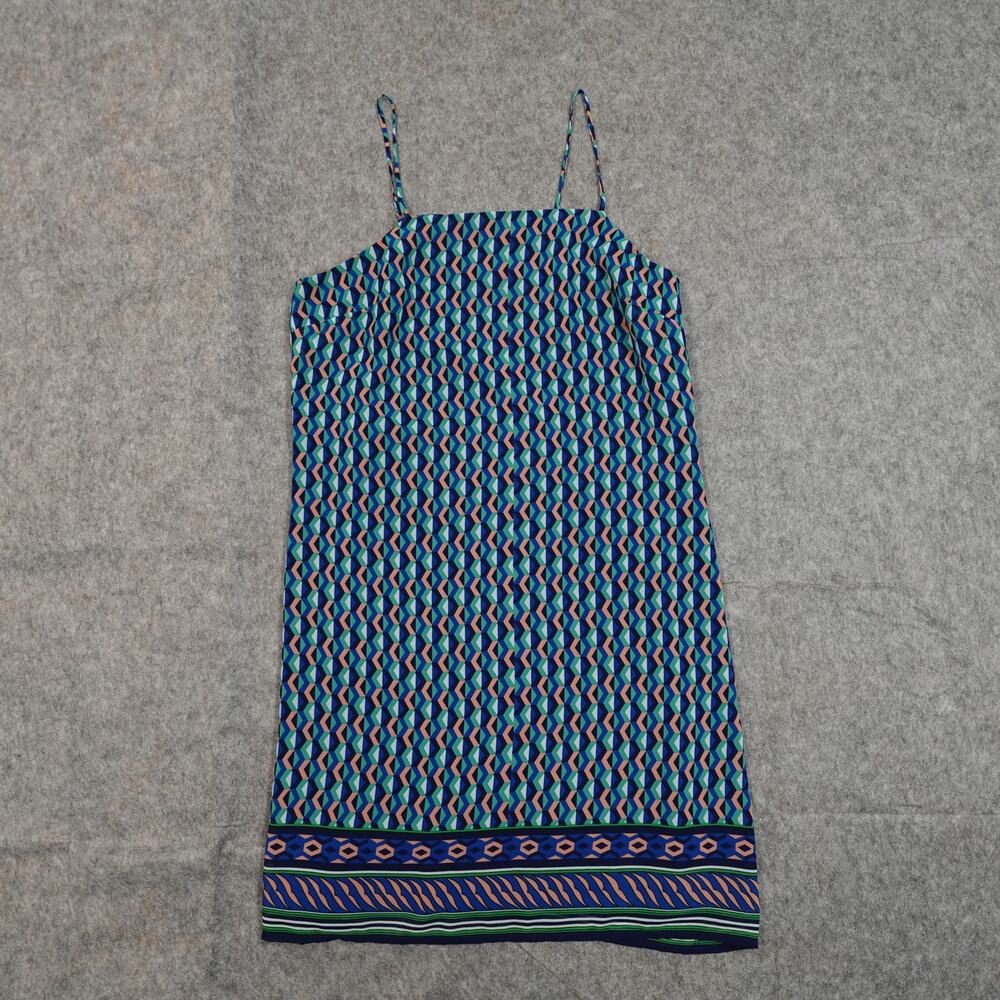 Anthropologie Dress Womens Extra Small Maeve Mini Slip Silk Geometric Shift Blue